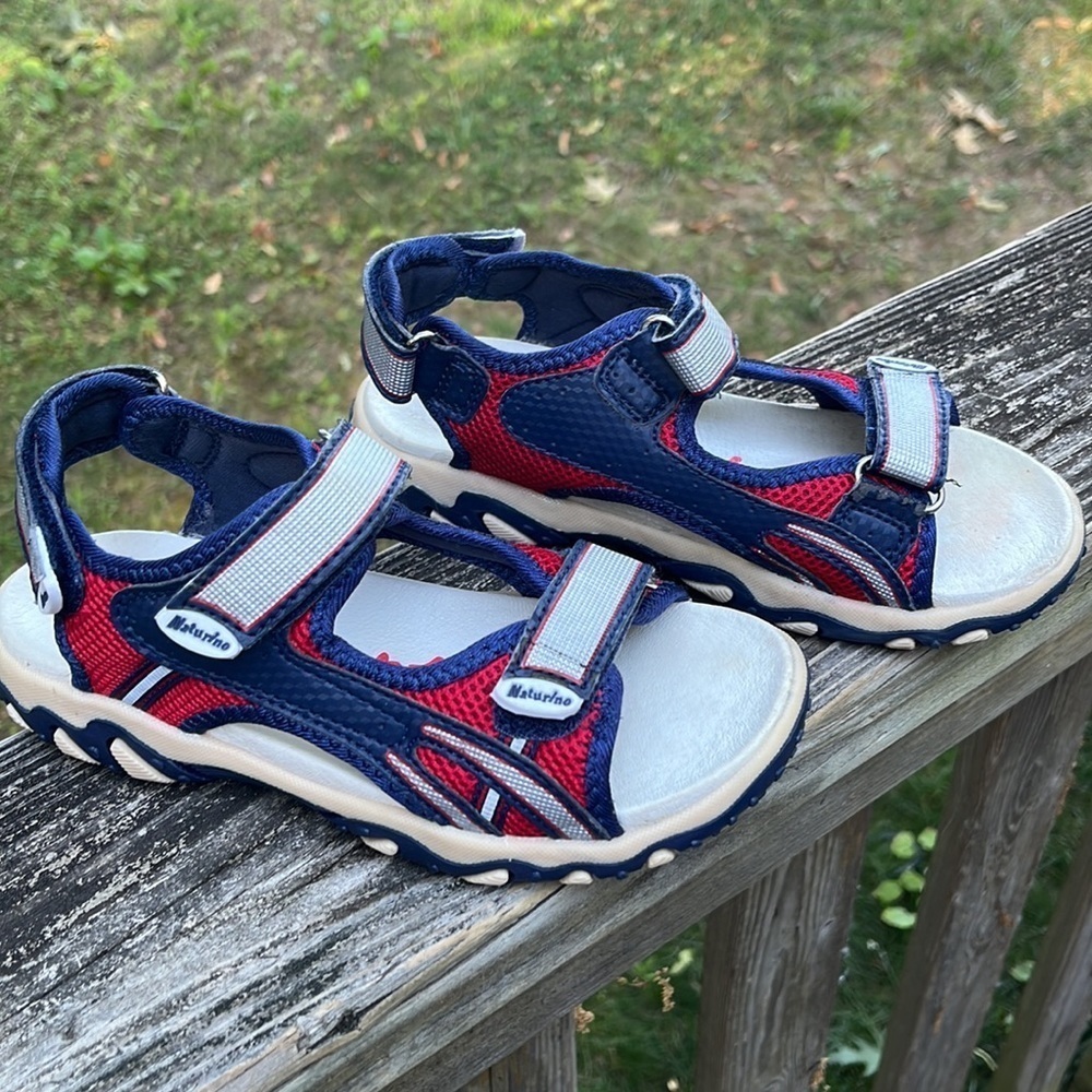 Naturino boys red & navy fabric sandals Sz 3 - Picture 3 of 14